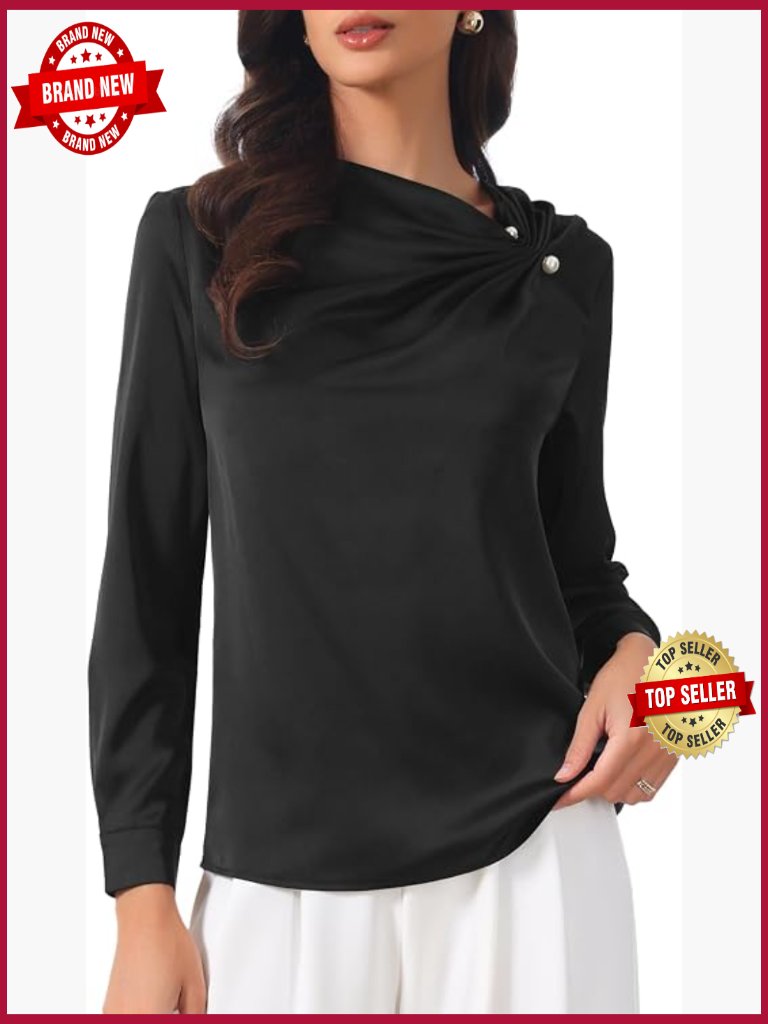Satin Blouse Long Sleeve Business Casual Dressy Work Shirt